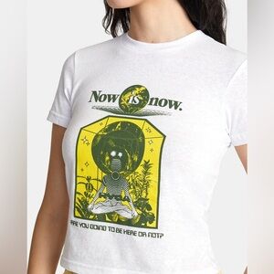 RVCA Graphic Tee in White with Green and Yellow Design